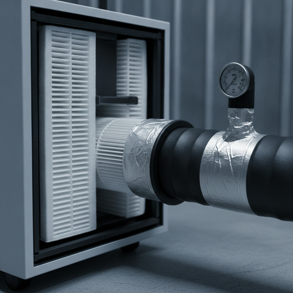 Close-up of HEPA air scrubber and negative air ducting used to remove the mold safely