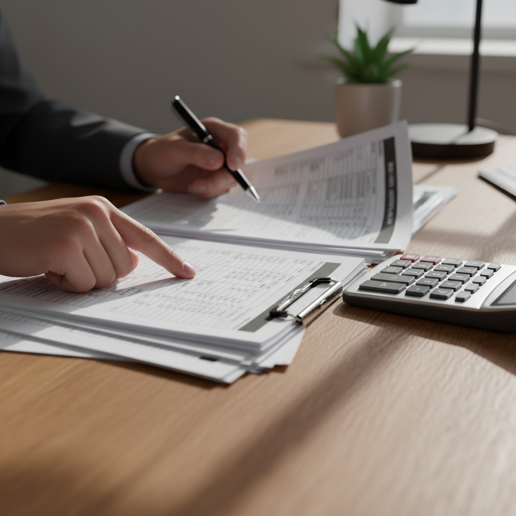 Close-up of BAS and GST paperwork review by a tax services company team, emphasizing compliance workflow and detail checks
