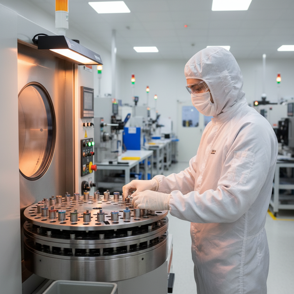Engineer loading cutting tools onto a PVD system carousel at Sputtek Woodbridge facility, demonstrating tooling setup for physical vapor deposition methods