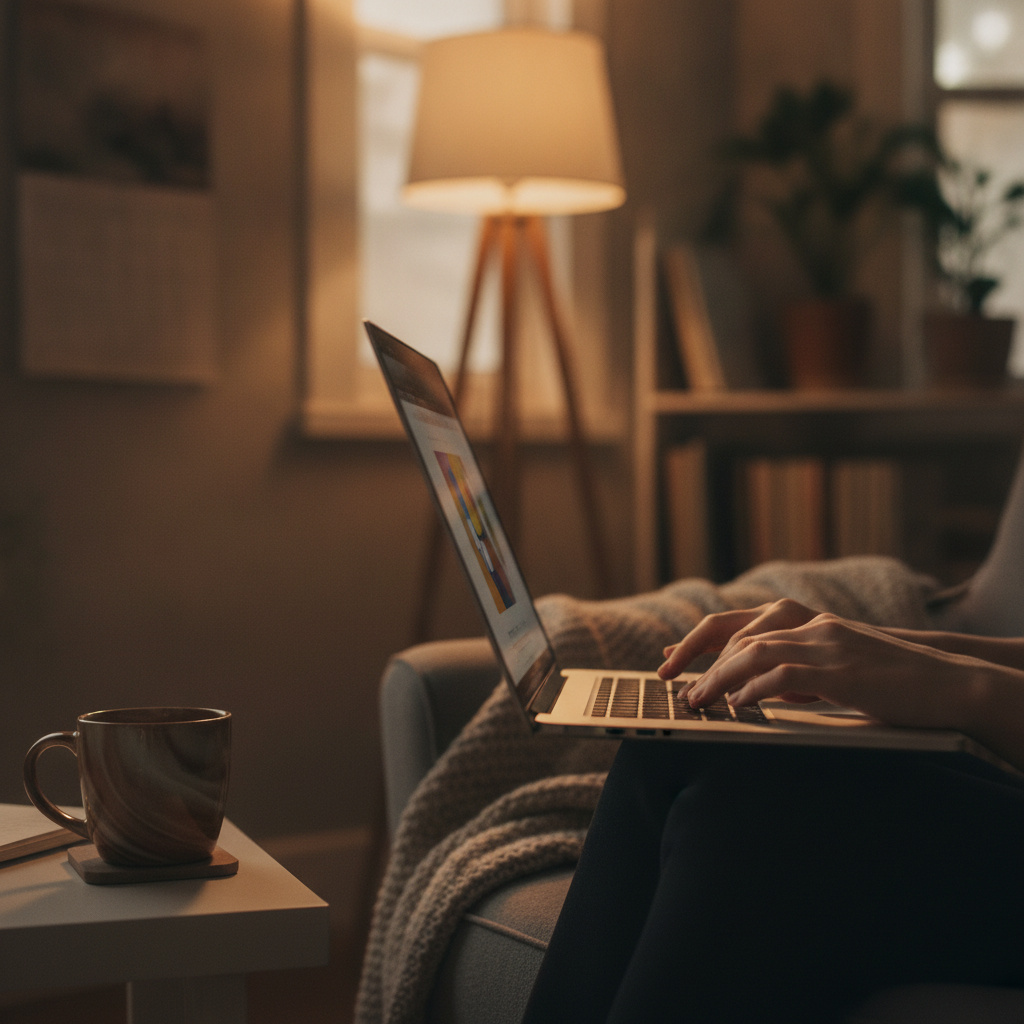 Professional studying for the PMP exam at home on a laptop, practicing scenario-based questions to avoid common PMP exam mistakes