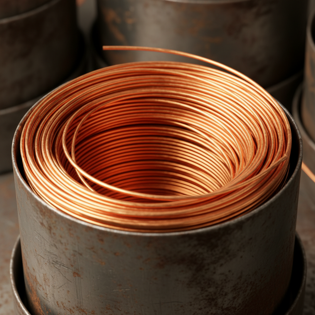 Close-up of stripped copper wire strands in a bin showing clean copper cable scrap ready for recycling