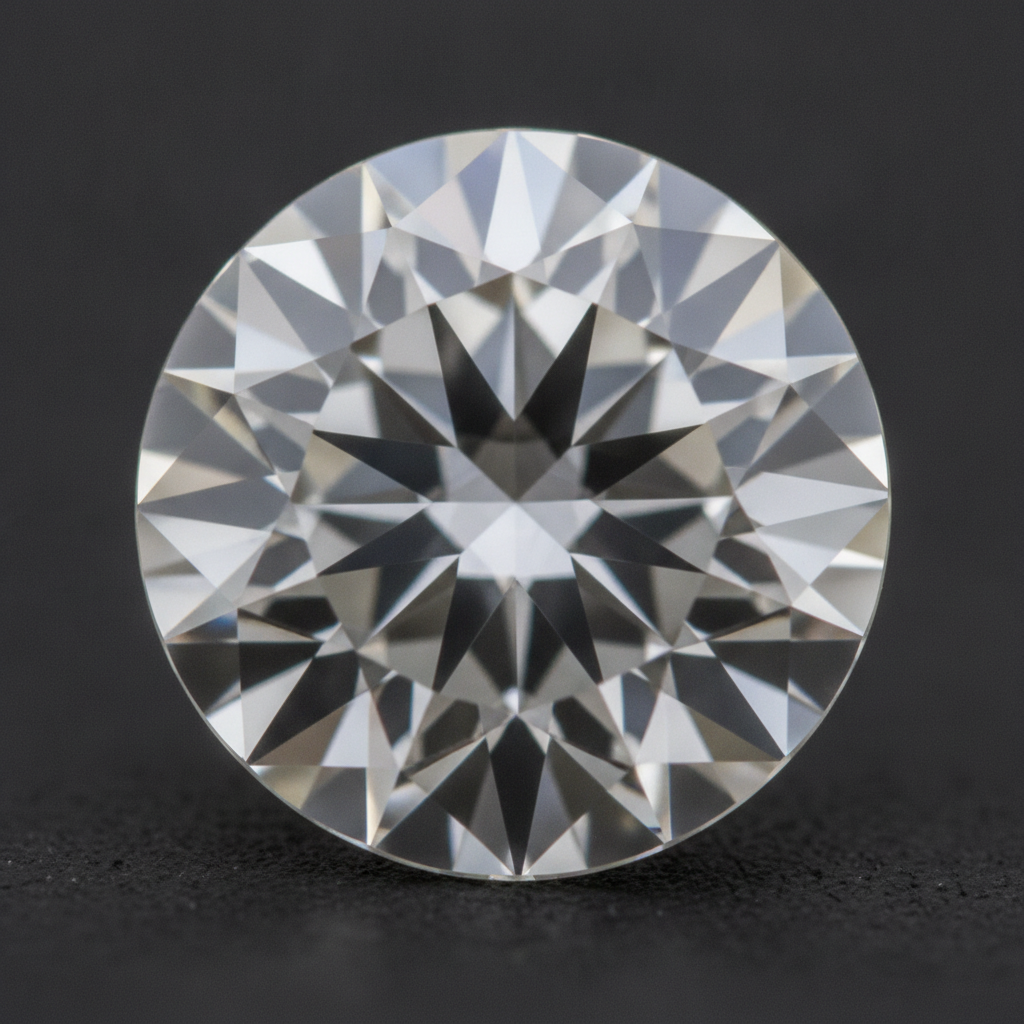 Macro close-up of hearts and arrows in a round brilliant cut diamond showing facet precision and symmetry