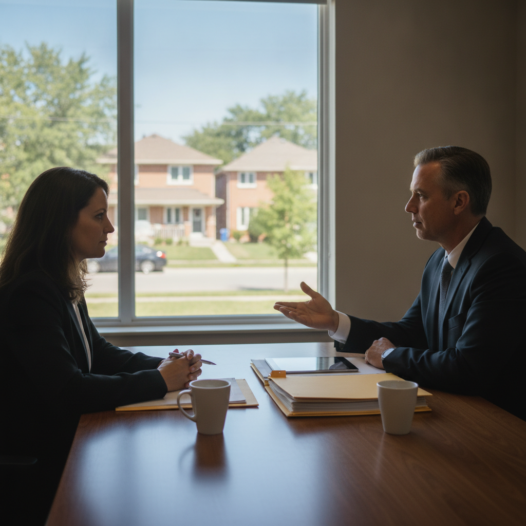 Client meeting with an Etobicoke lawyer reviewing guarantor obligations during an independent legal advice appointment