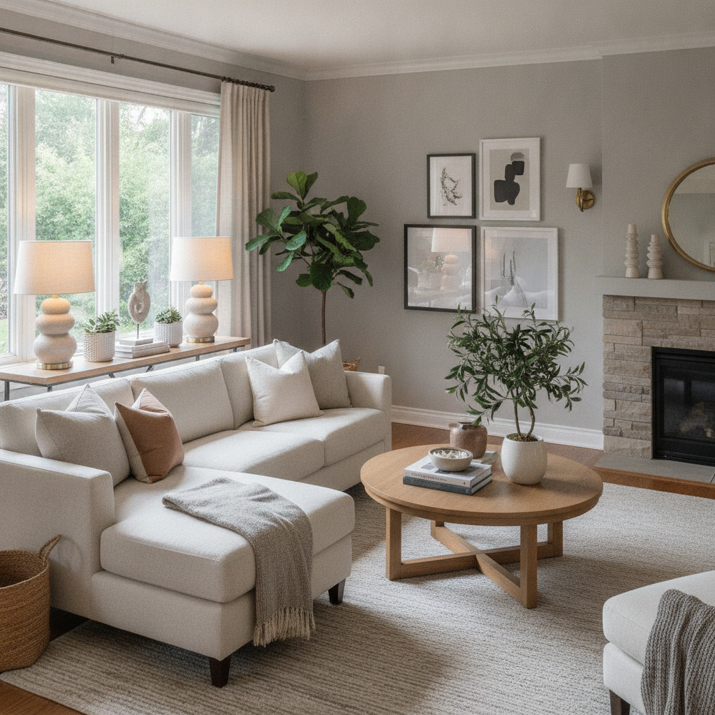 Professionally staged living room in a Brampton home prepared for listing photos – seller representation preparation and staging example