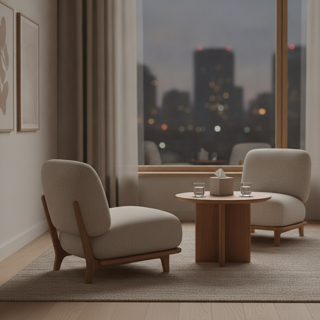 Mediation room setup in Toronto showing a calm space for family law lawyer sessions and settlements