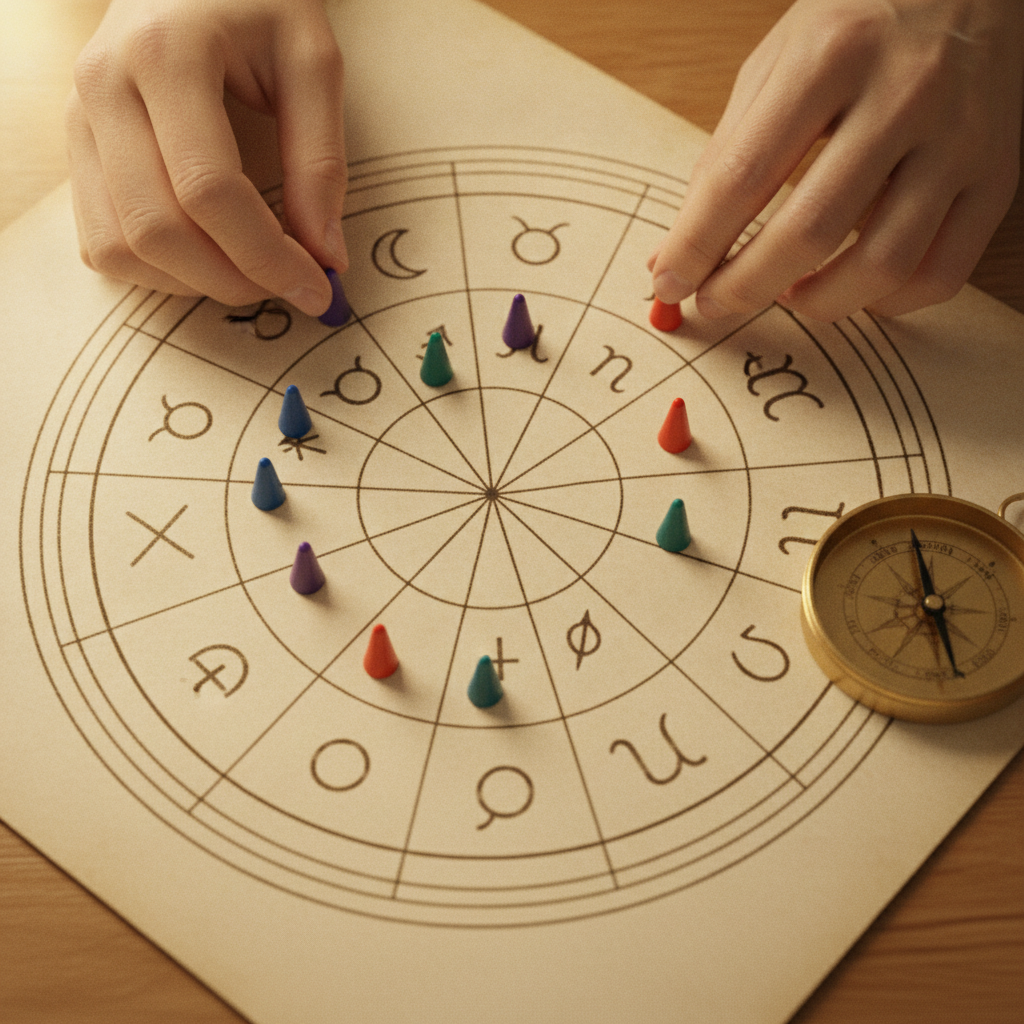 Close-up of natal chart detail showing how birth chart analysis helps decisions on timing and houses