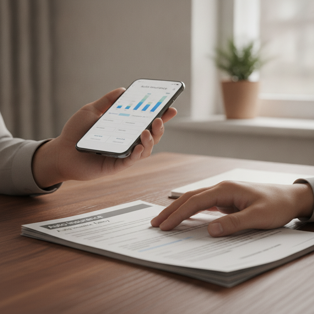 Comparing Ontario auto insurance quotes on phone and paper with broker guidance