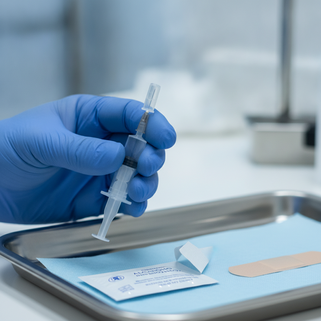 Close-up of clinician preparing a prefilled syringe for Sublocade injection, illustrating the Suboxone to Sublocade transition