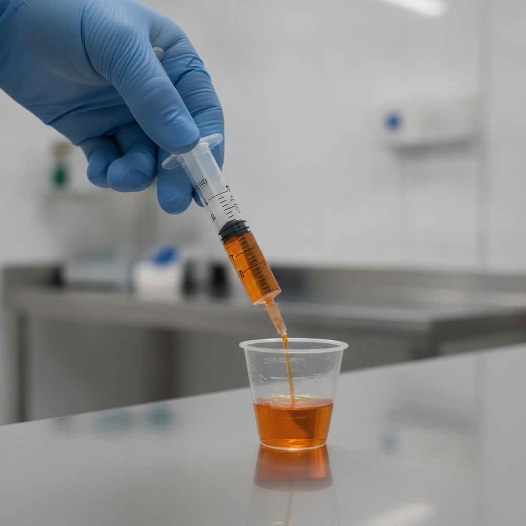 Close-up of clinician preparing methadone dose at an Ontario clinic, illustrating safe dosing at methadone clinic locations