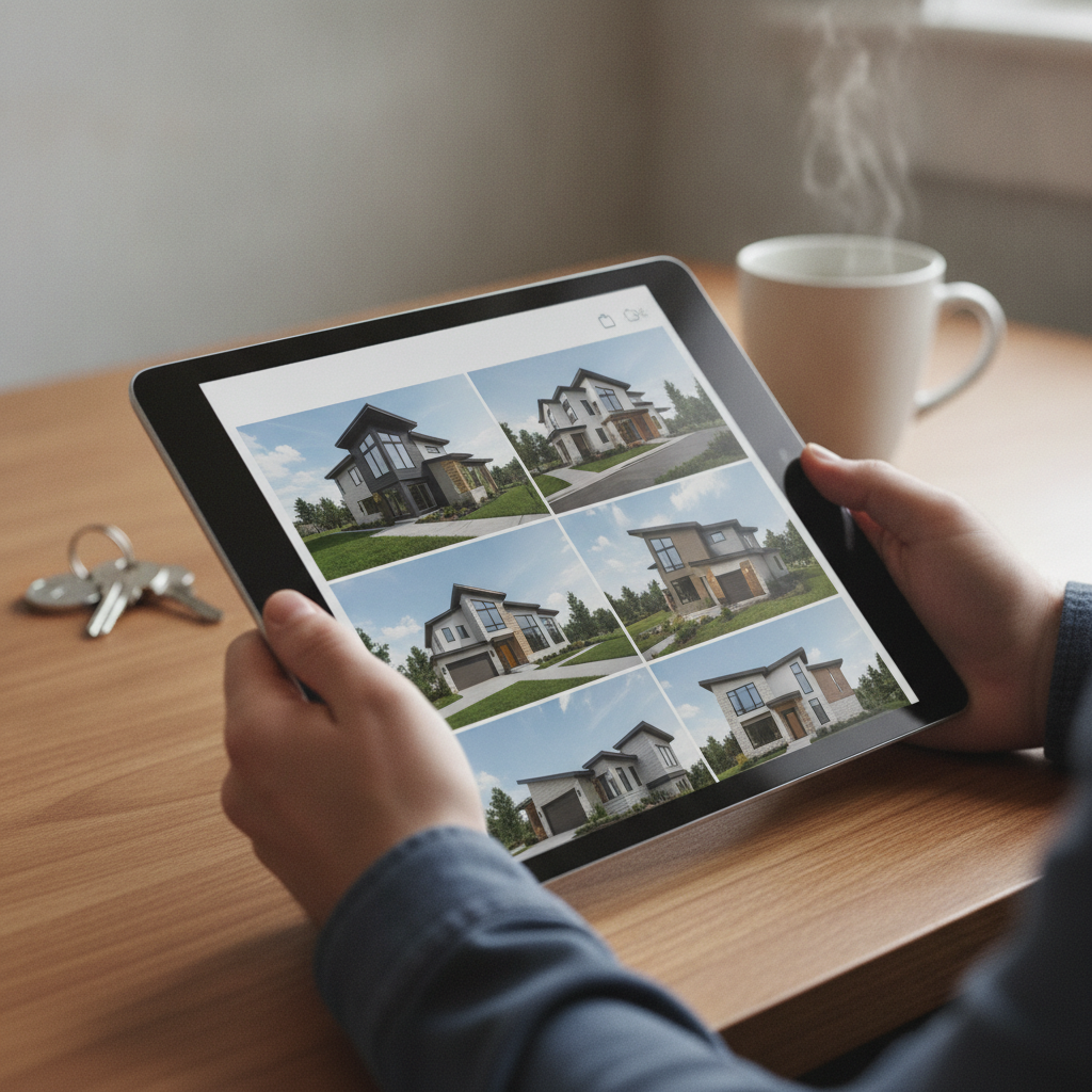 Close-up of hands using a tablet to browse Edmonton MLS map listings with practical filters for homes for sale
