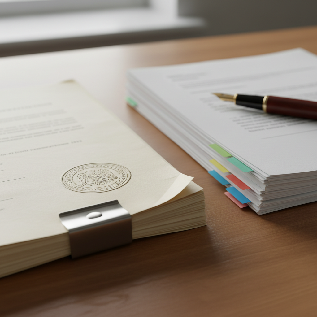 Close-up of legal documents comparing a US LLC and Canadian corporation, helpful for Toronto founders planning cross-border operations