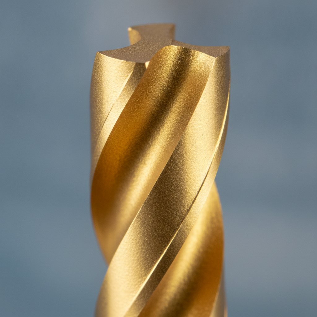 Close-up of a carbide cutting tool with a uniform DLC or TiN high performance coating showing sharp edges and smooth finish for reduced friction