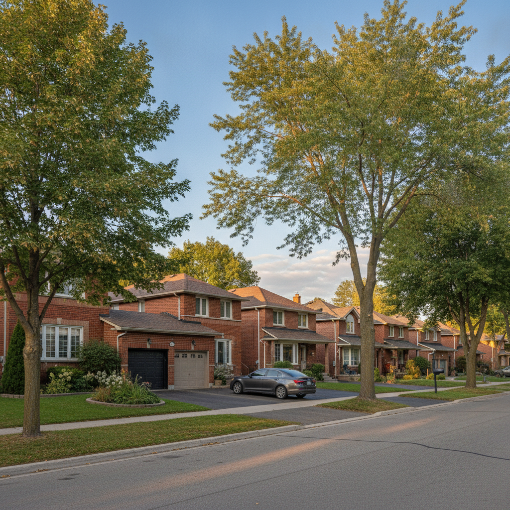 Quiet suburban street near Brampton with detached homes ideal for targeted home search tours