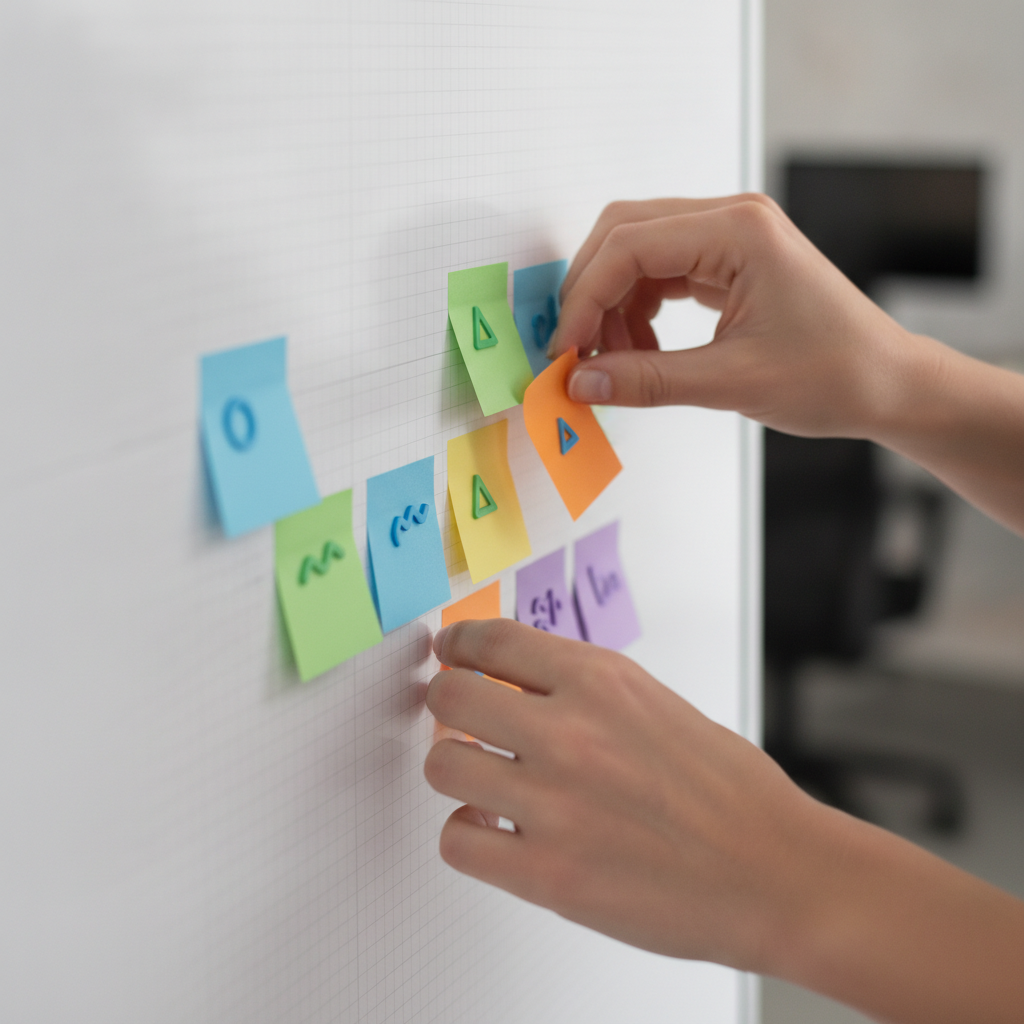 Close-up visual of keyword mapping and content cluster planning for website keywords optimization