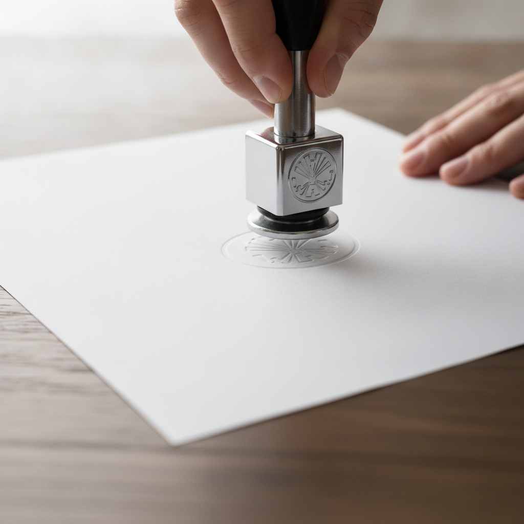 Close-up of a notary embossing a document in Toronto, demonstrating professional notary public services