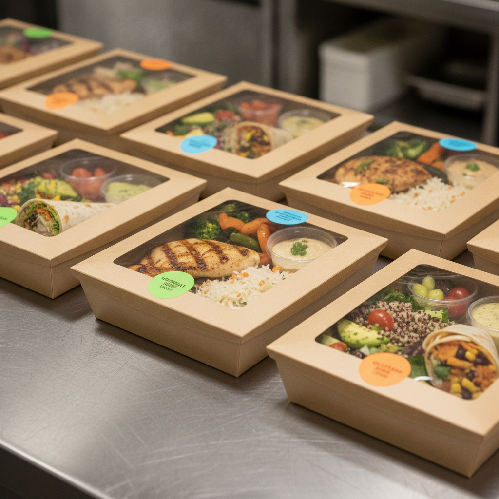 Individually packaged corporate lunch boxes with halal, vegan, and gluten-free options for business lunch catering in Toronto