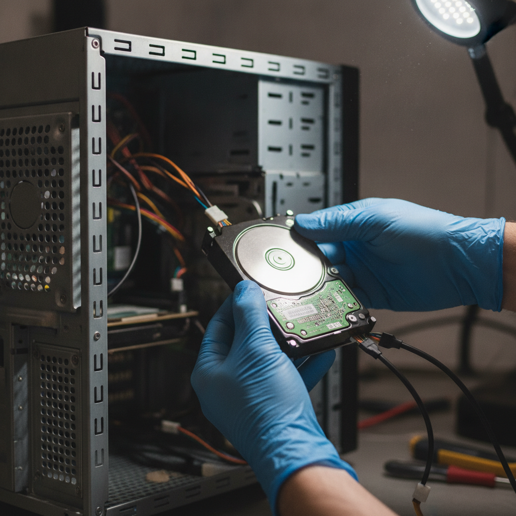 Close-up of secure e-waste recycling with hard drive removal and electronics teardown in Etobicoke