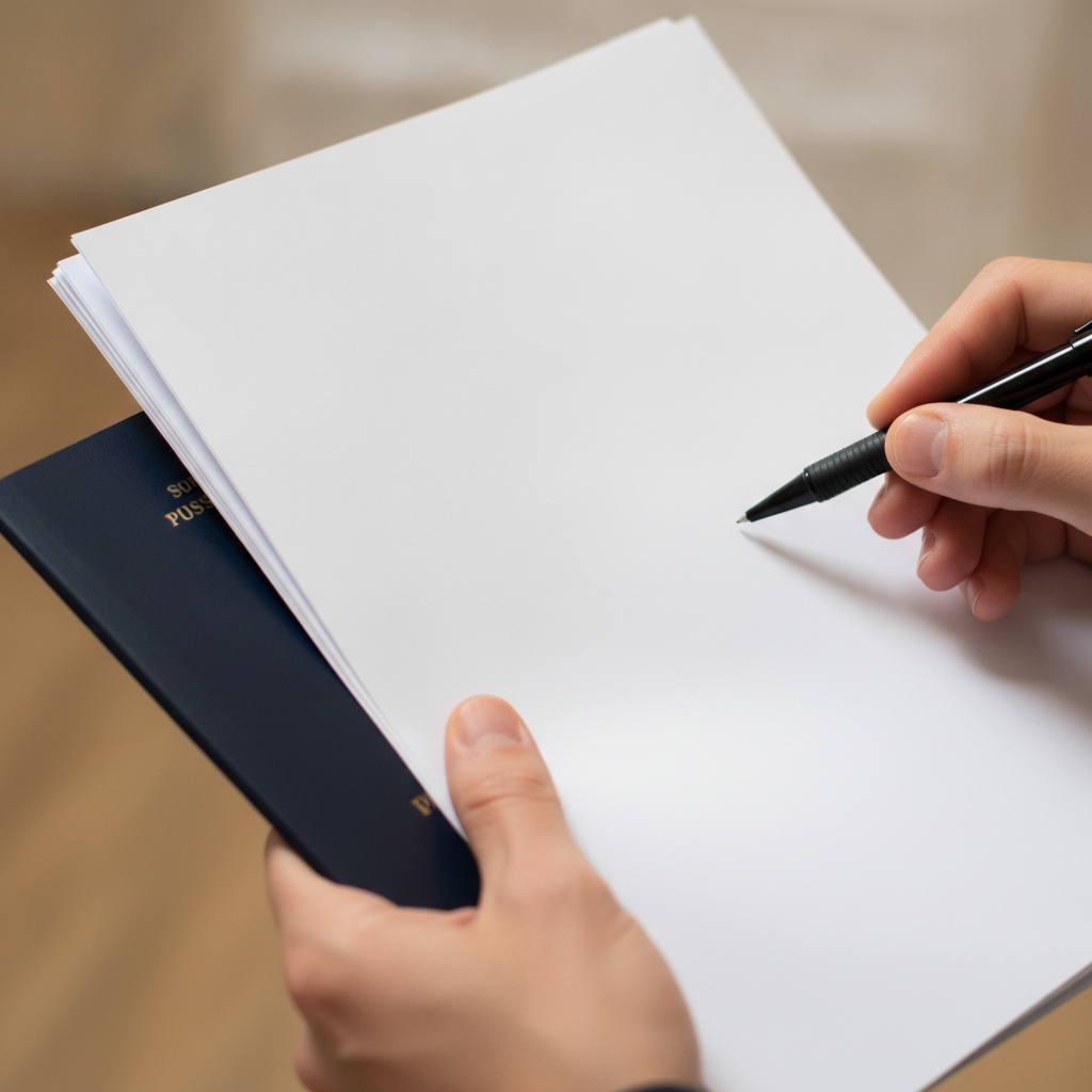 Close-up detail of immigration paperwork and passport during Canadian immigration laws application review