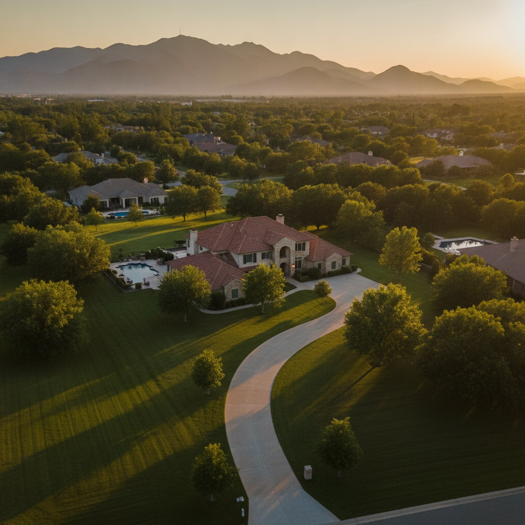 Drone capturing Maple Ridge property at golden hour for cinematic video tour