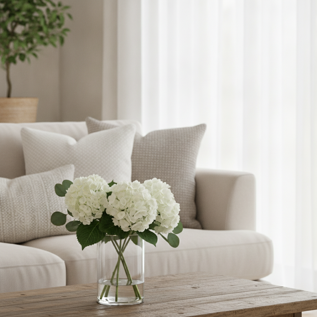 Staged living room detail highlighting neutral decor and bright light for Brampton home selling strategy basics