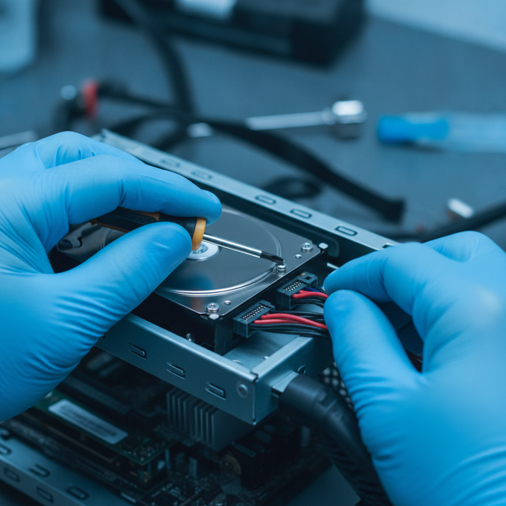 Removing a hard drive for e-waste computer recycling and data protection before drop-off in Etobicoke