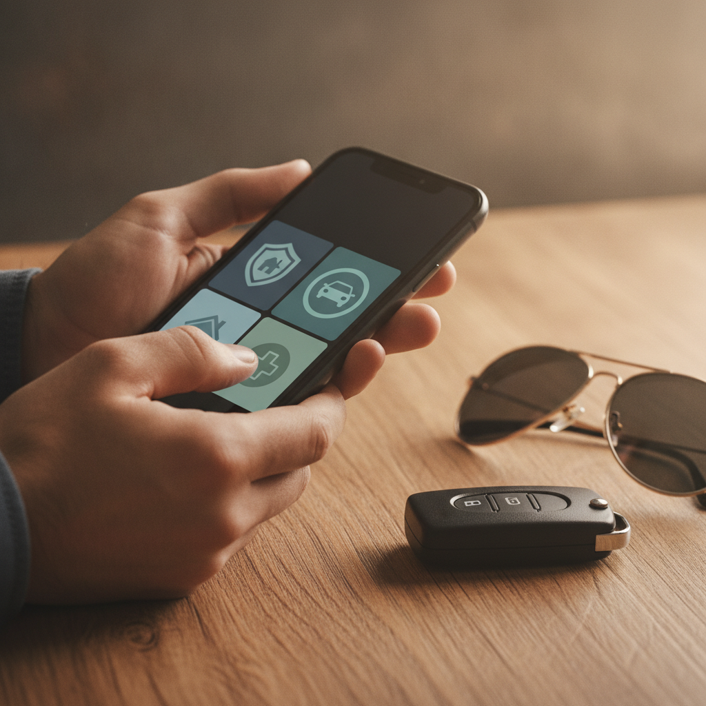 Close-up of smartphone and car key fob illustrating how an auto insurance broker streamlines Ontario car coverage quotes