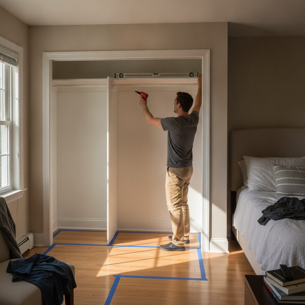 Closet Design & Custom Installation: Make Room and Stay Organized 2 Reach-in closet being measured with a laser for custom closet installation in a North American bedroom