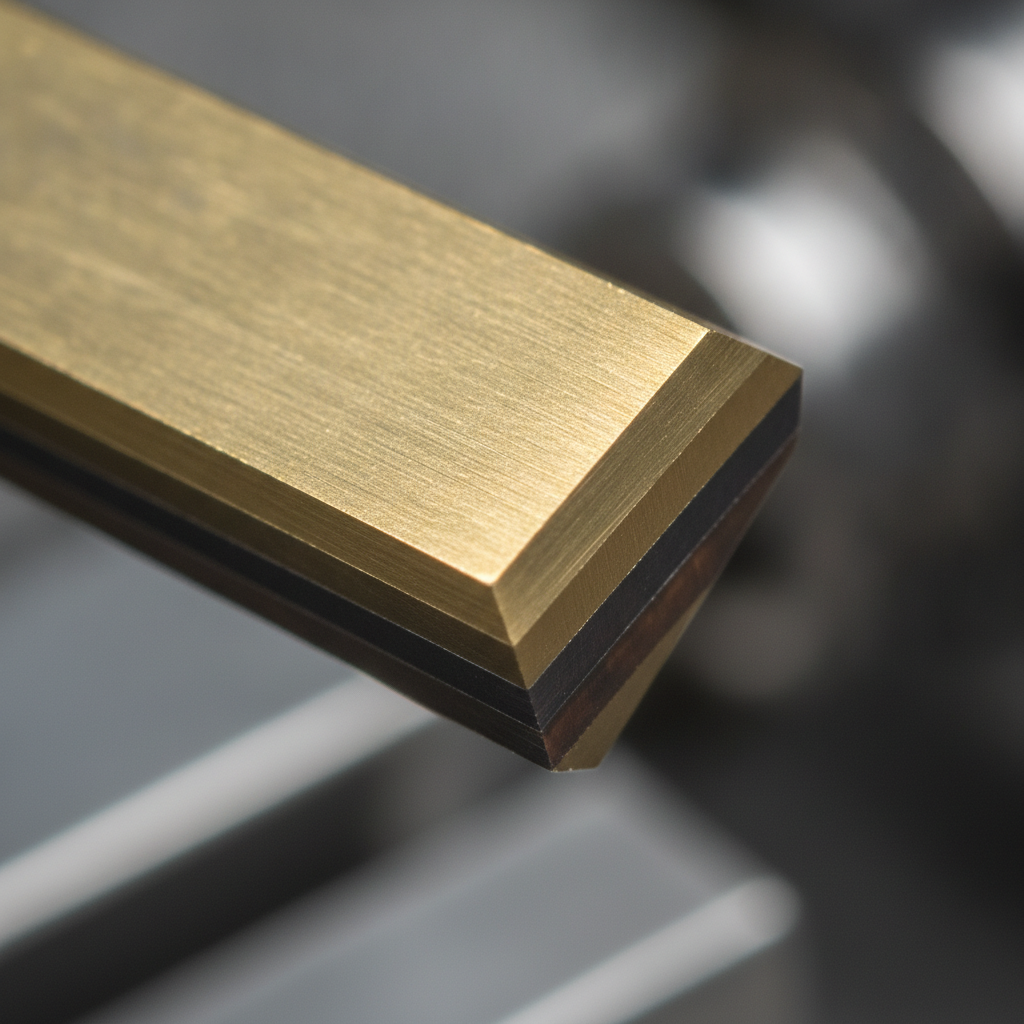 Detail macro of multilayer PVD coating on a cutting tool edge showing TiN over darker underlayers for wear resistance and low friction
