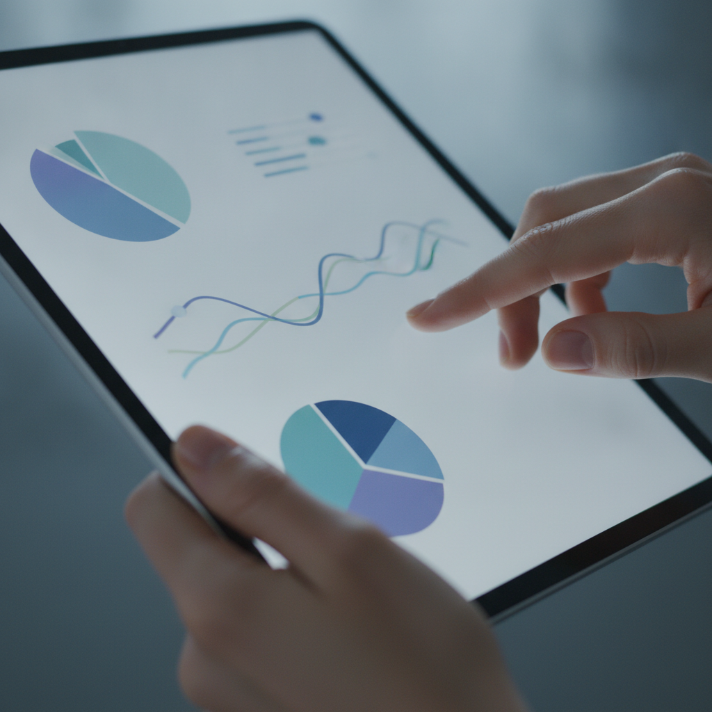 Close-up of abstract automated SEO reports visualized on a tablet, showing trend lines and charts without readable text to illustrate automated reporting insights
