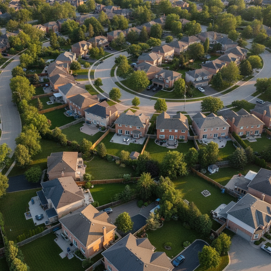 Aerial view of Brampton residential neighborhood used for accurate market comps in a Brampton home valuation