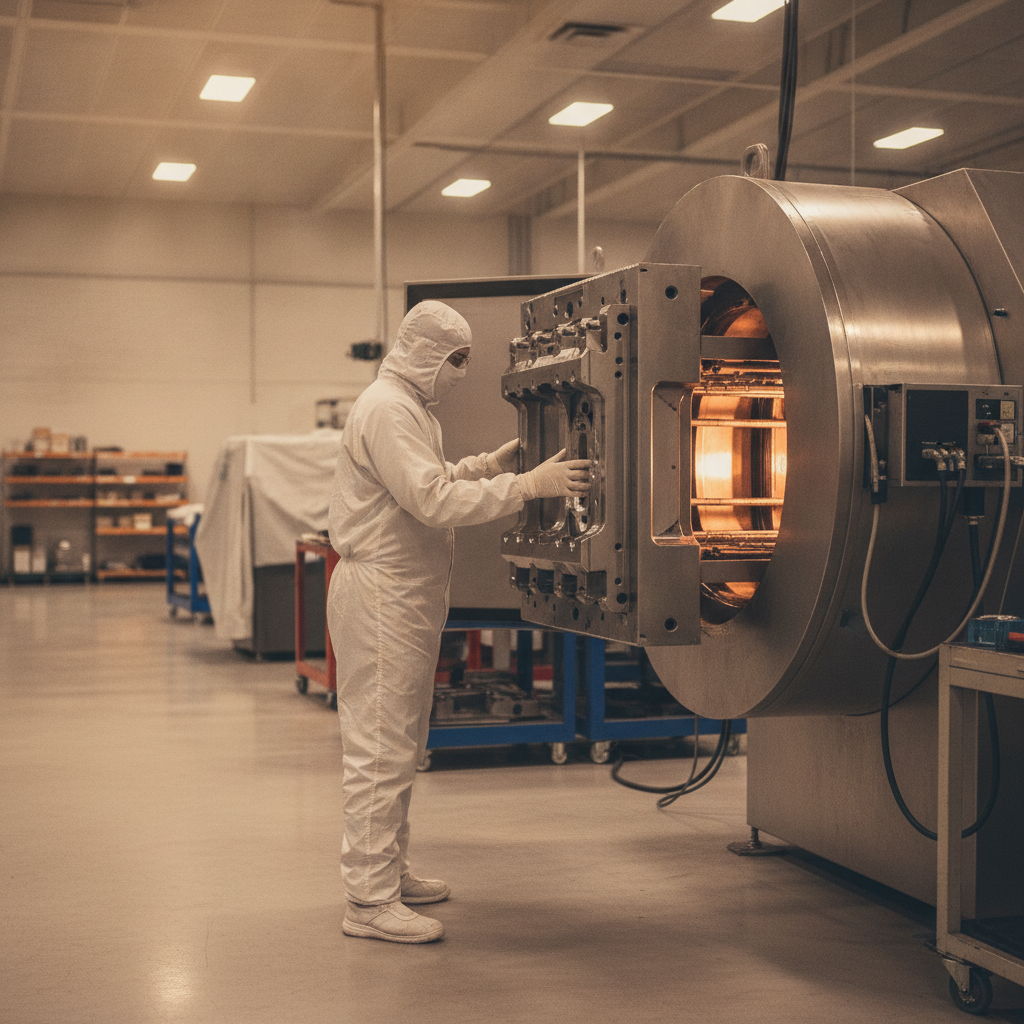 Technician loading automotive stamping dies into a large PVD machine in Woodbridge for DLC coating, illustrating production-scale surface engineering
