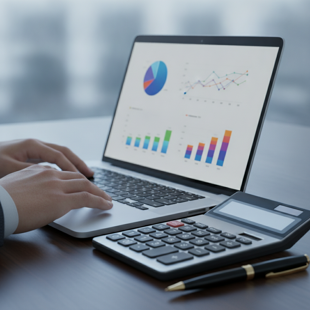Close-up of QuickBooks accounting dashboard on laptop with charts, supporting QuickBooks pricing plan comparison for SMB bookkeeping