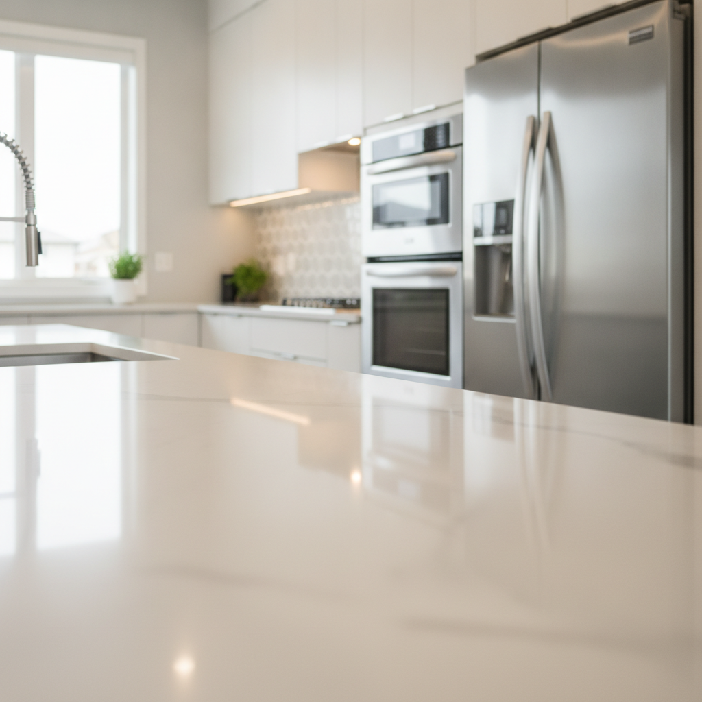 Modern Terwillegar Edmonton kitchen with quartz counters and stainless steel appliances, illustrating common features in houses for sale in Terwillegar Edmonton