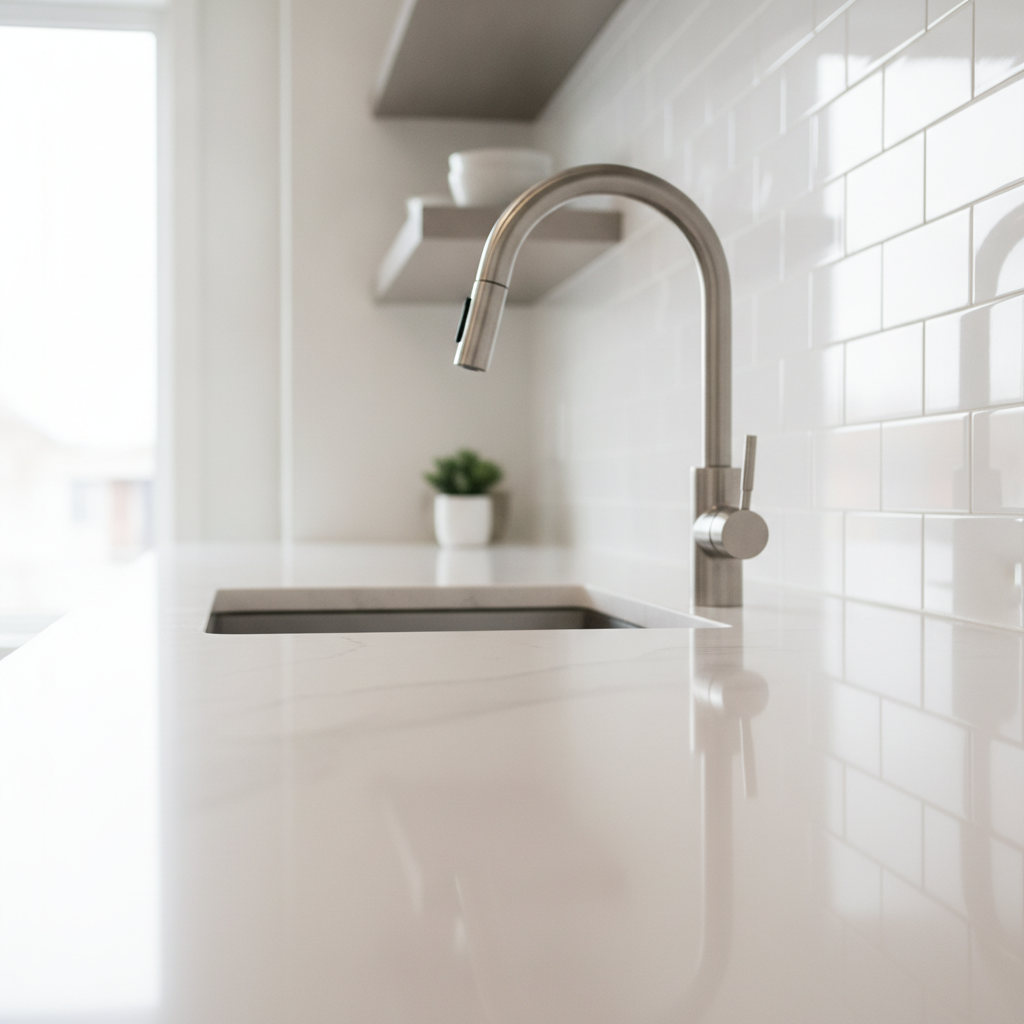 Modern Mississauga kitchen detail supporting dream home search ideas, quartz counters and stainless fixtures