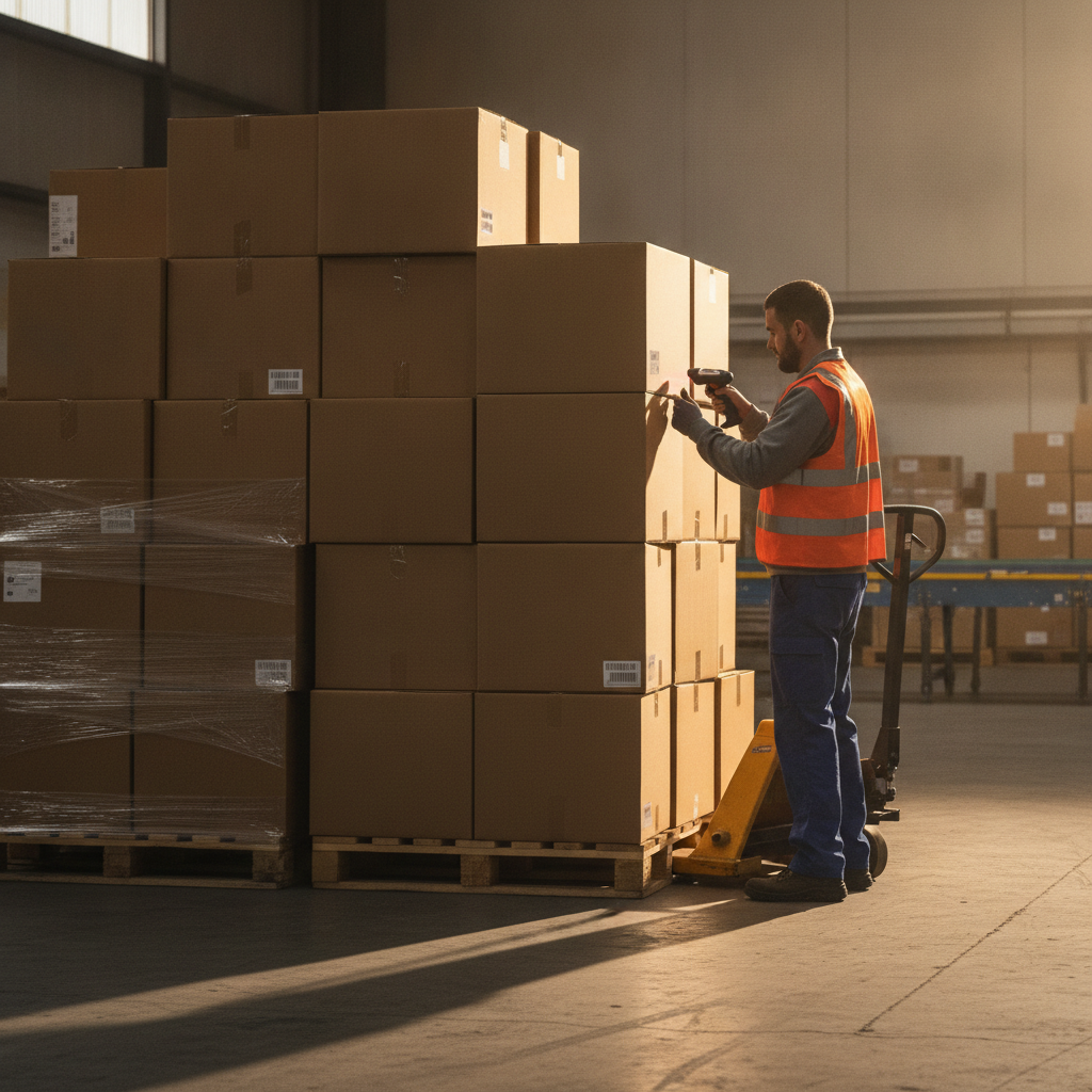 Warehouse receiving scene illustrating post-onboarding operational readiness and barcode scanning for public sector vendors