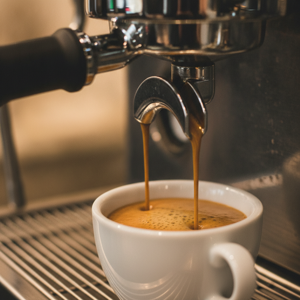Close-up of Italian espresso with thick crema, a classic non-alcoholic Italian restaurant drink pairing for pizza and pasta