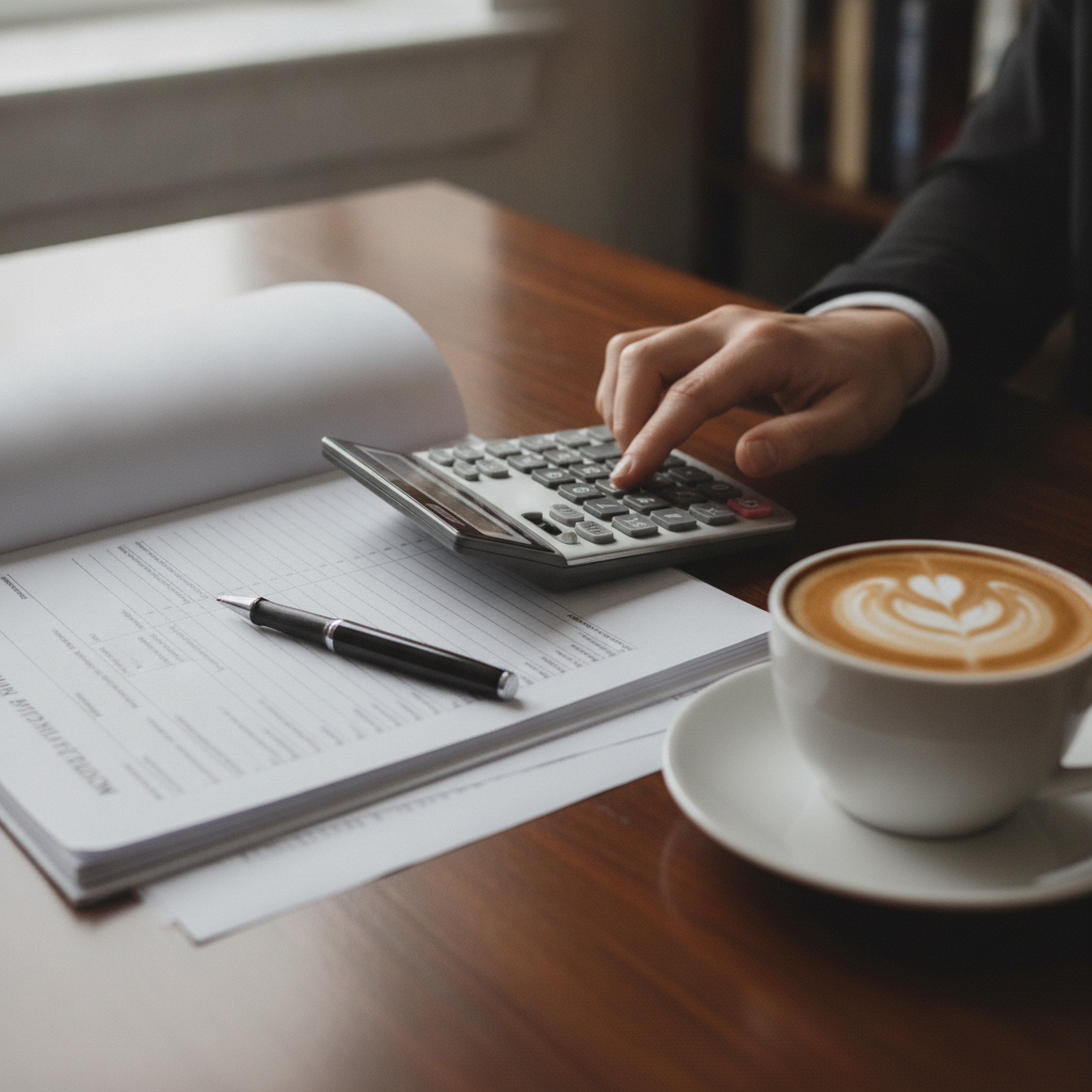 Close-up of calculating mortgage repayments next to a home loan application, illustrating how to compare home loan rates and structure options