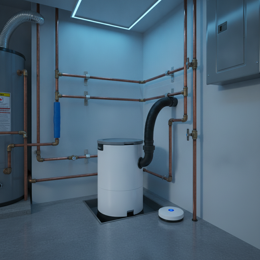 Sump pump and water leak sensor in a Whitby basement to reduce homeowners insurance water claims