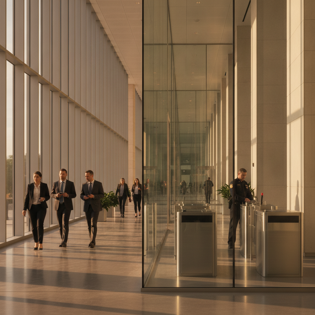 Modern courthouse corridor scene representing judicial review for immigration appeal