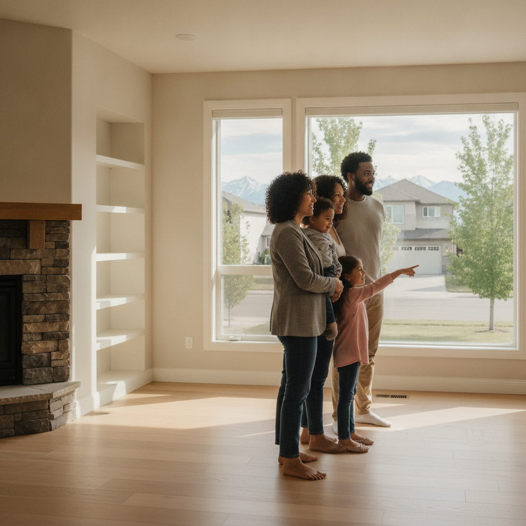 Family touring an Edmonton home with an agent, representing the guided buying process in the Edmonton housing market