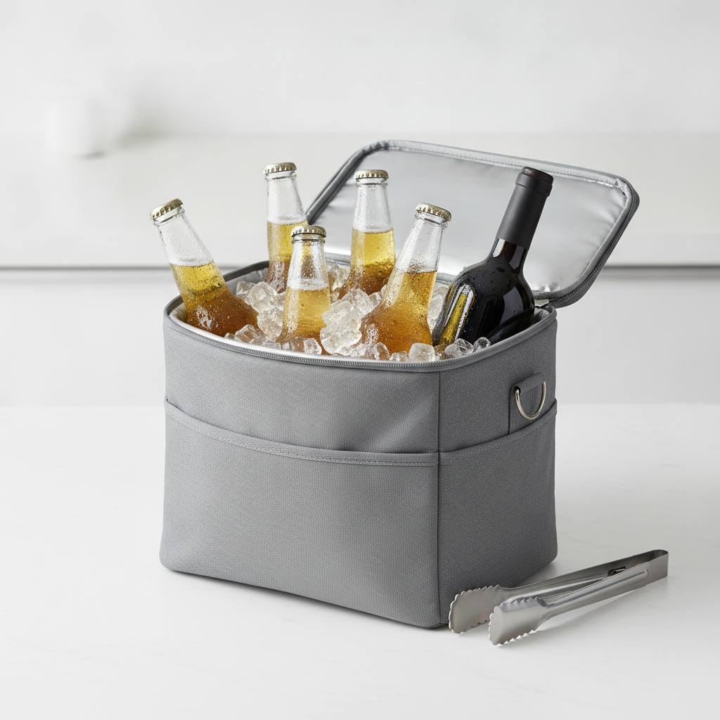 Chilled beer and wine in an insulated cooler bag ready for dial a bottle Calgary delivery