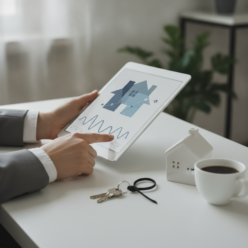 Close-up of agent using a tablet with Edmonton MLS map and trend graphs for the Edmonton Alberta real estate market