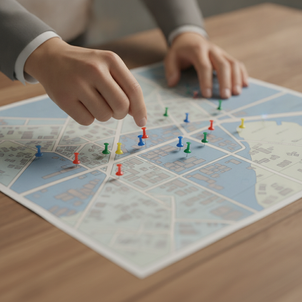 Close-up of CMA mapping process with pins showing comparables for a Mississauga home valuation