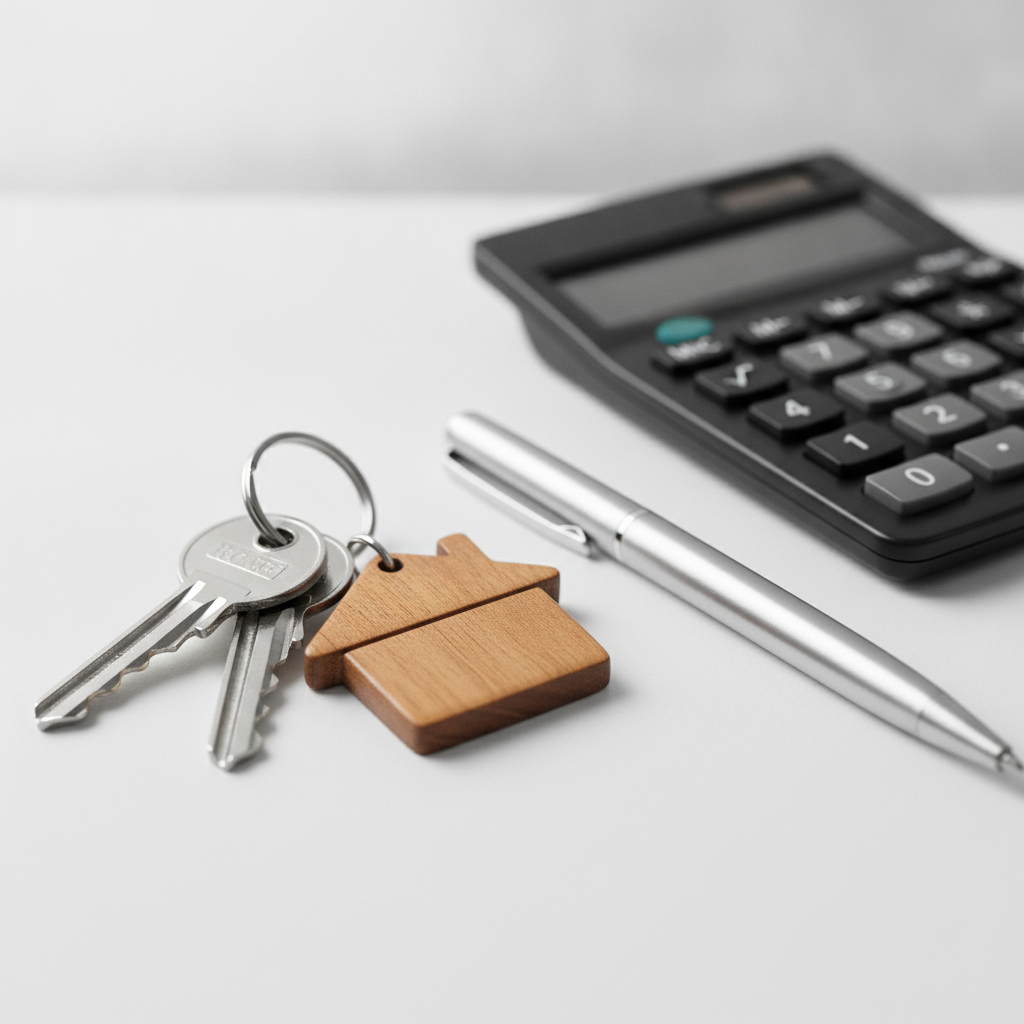 Close-up of house keys, calculator, and pen symbolizing best home loan rates comparison and planning