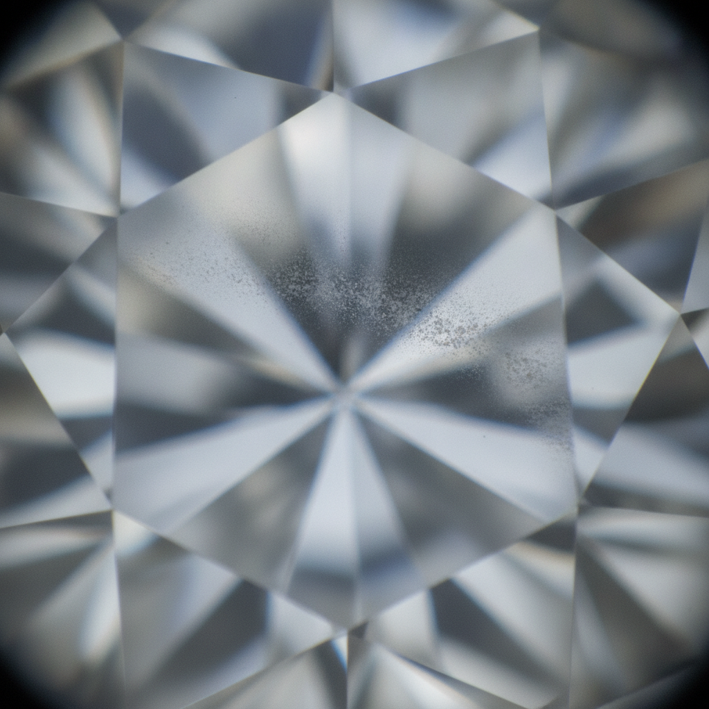 Macro view of a GIA diamond’s girdle and facet junctions for grading education
