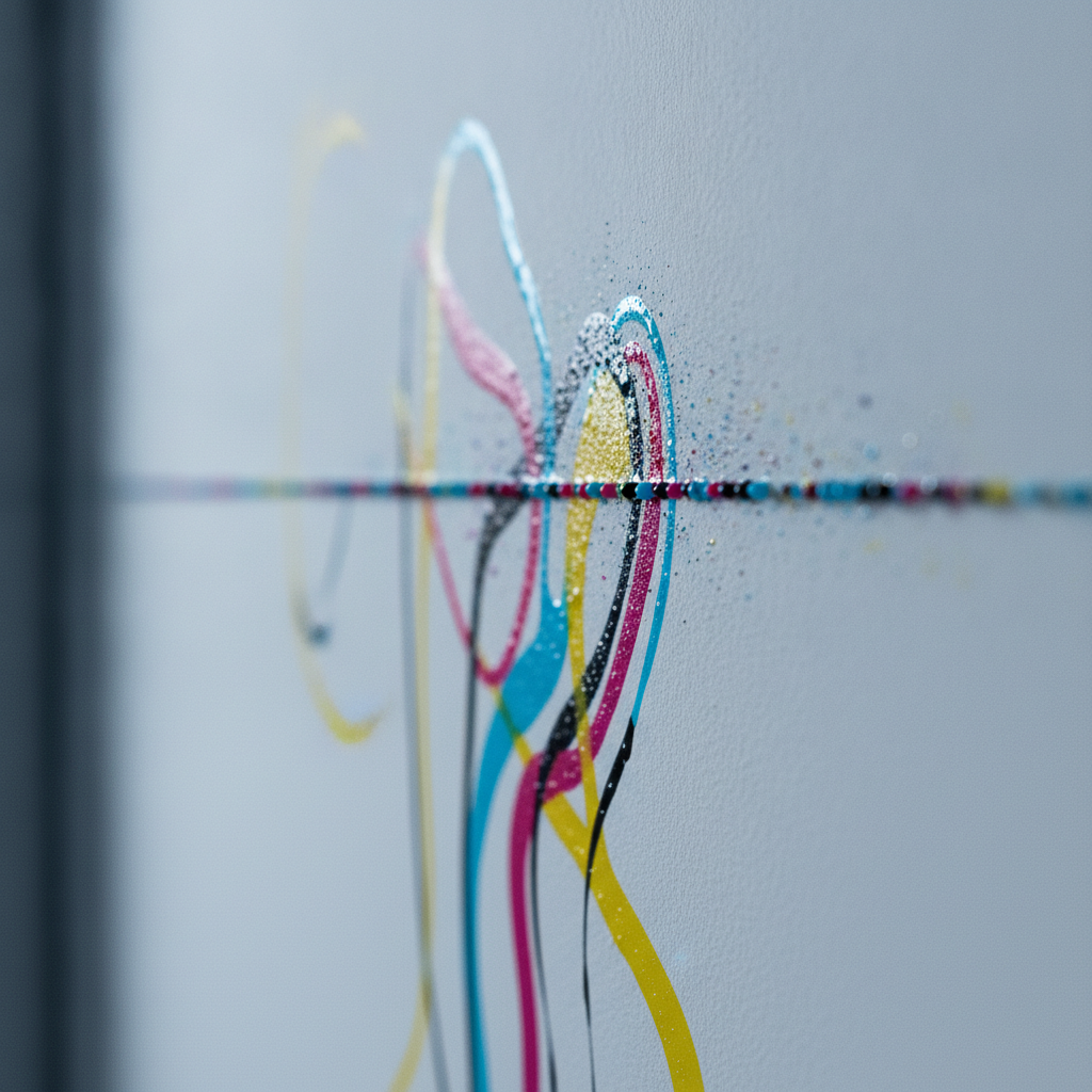 Close-up of UV wall printing process depositing ink for quote artwork with crisp edges