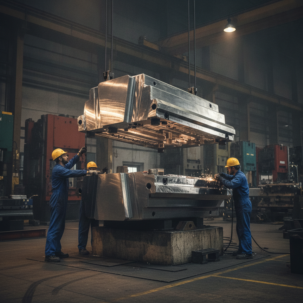 Automotive stamping die on a factory floor being prepared for DLC and PVD processes to reduce galling and extend tool life