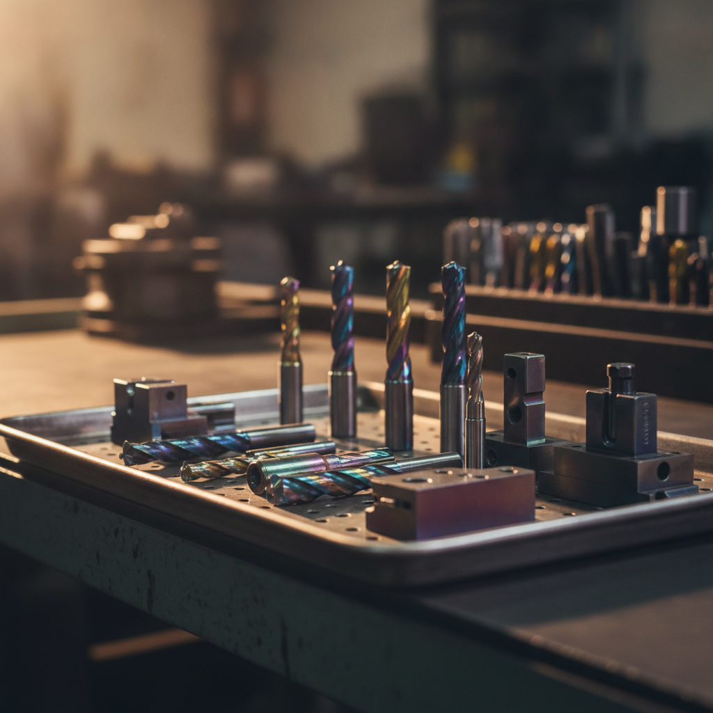 Finished PVD-coated cutting tools and stamping dies showing iridescent thin-film colors after the physical vapor deposition process