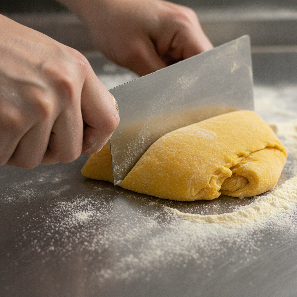Fresh pasta dough being hand-cut for traditional Italian food at an Edmonton restaurant