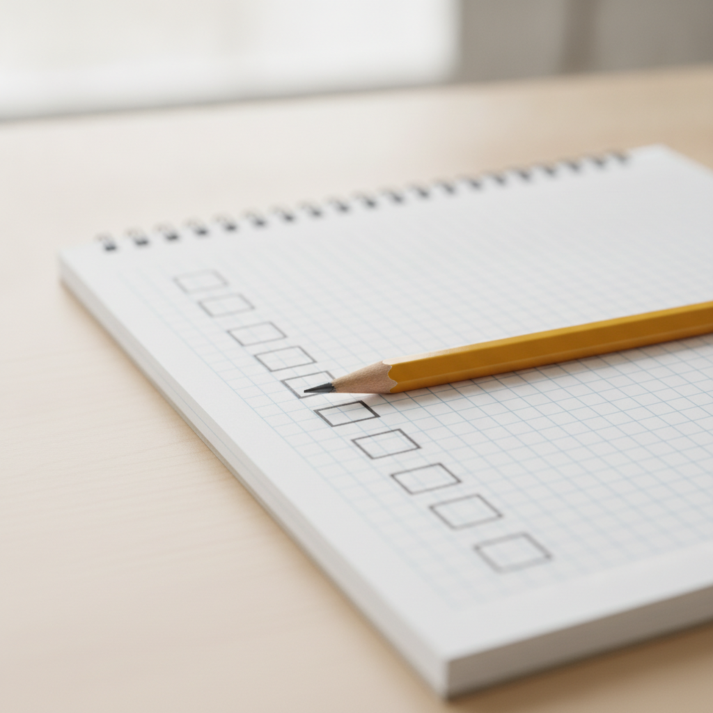 Close-up of checklist and pencil illustrating a CCBA mock exam review workflow for business analysts